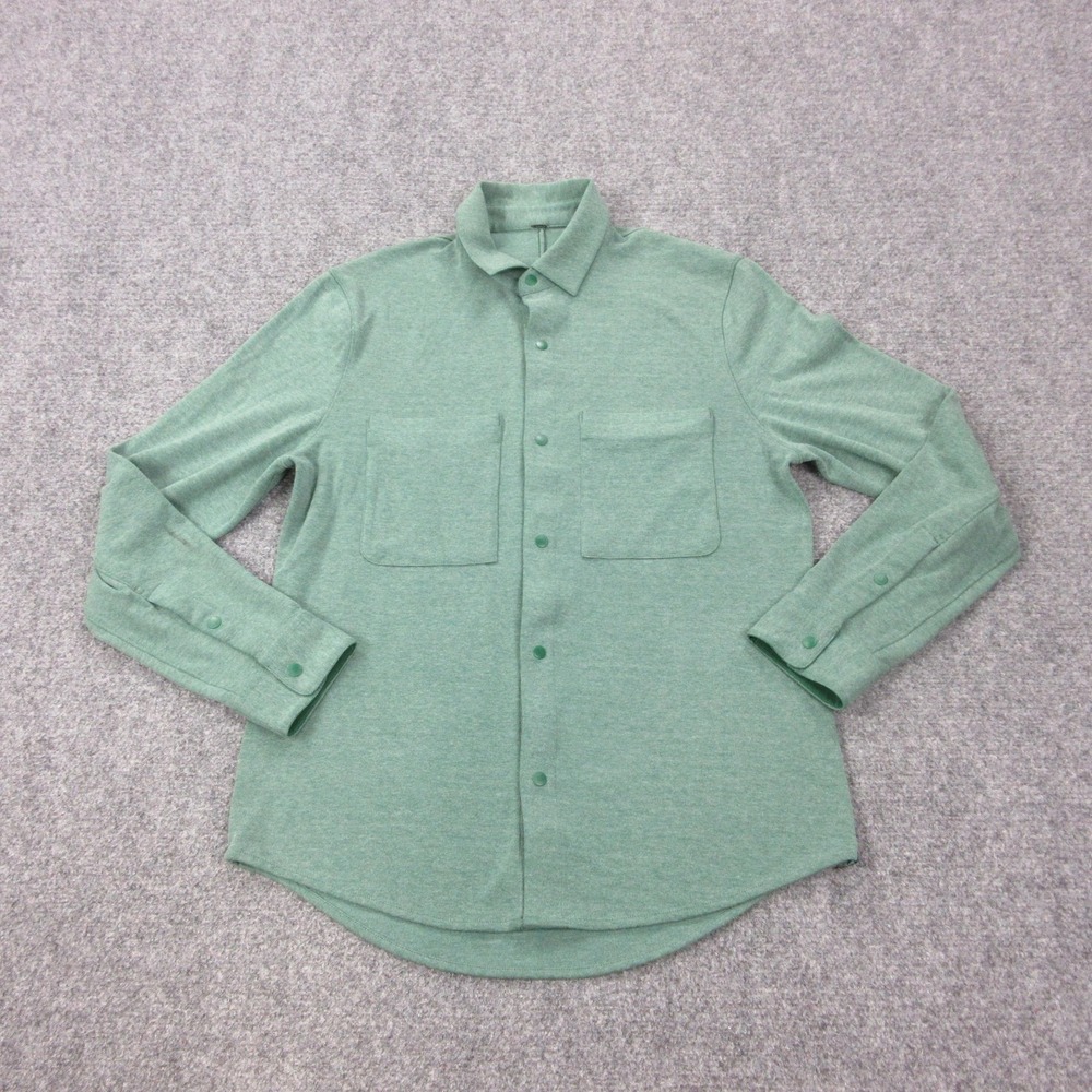 Lululemon Athletica Shirt Mens L Green Solid Soft Knit Long Sleeve Snap‎ Front